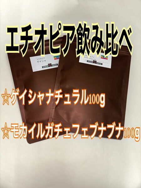 エチオピア コーヒー飲み比べ ゲイシャナチュラル 100g モカイルガチェフェＧ１　ブナブナ 100g フルーティー 自家焙煎