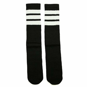 SkaterSocks (スケーターソックス) ロングソックス 靴下 Knee high Black tube socks with White stripes style 1 (22インチ)