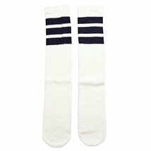 SkaterSocks (スケーターソックス) ロングソックス 靴下 Knee high White tube socks with Navy Blue stripes style 1 (22インチ)_画像1