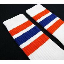 SkaterSocks ロングソックス 靴下 ソックス スケボー Knee high White tube socks with Orange-Royal Blue stripes style 1 (25インチ)_画像2