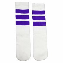 SkaterSocks (スケーターソックス) キッズ 子供 ロングソックス 靴下 Kids White tube socks with Purple stripes style 1 (14インチ)_画像1