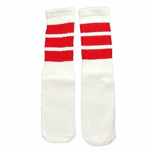 SkaterSocks (スケーターソックス) キッズ 子供 ロングソックス 靴下 Kids White tube socks with Red stripes style 1 (14インチ)