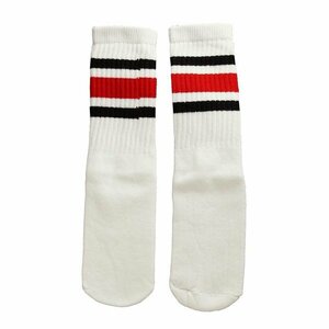 SkaterSocks (スケーターソックス) キッズ 子供 ロングソックス 靴下 Kids White tube socks with Black-Red stripes style 3 (14インチ)