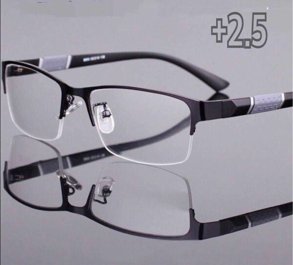 送料無料 ＋2.5 老眼鏡　リーディンググラス ブルーライトカット シニアグラス 軽量　メガネ ブラック　新品 ケース付き