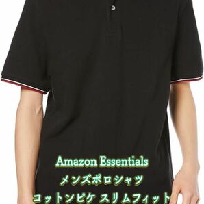 Amazon Essentials メンズポロシャツ コットンピケ スリムフィット ブラック　L