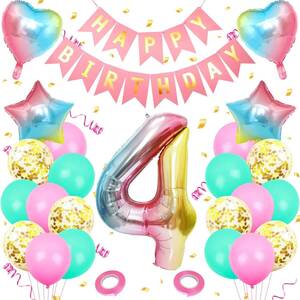 誕生日 飾り付け 女の子 誕生日 バルーン 数字4歳 誕生日風船 バルーン 大きい グラデーション 風船セット ハッピー バースデ