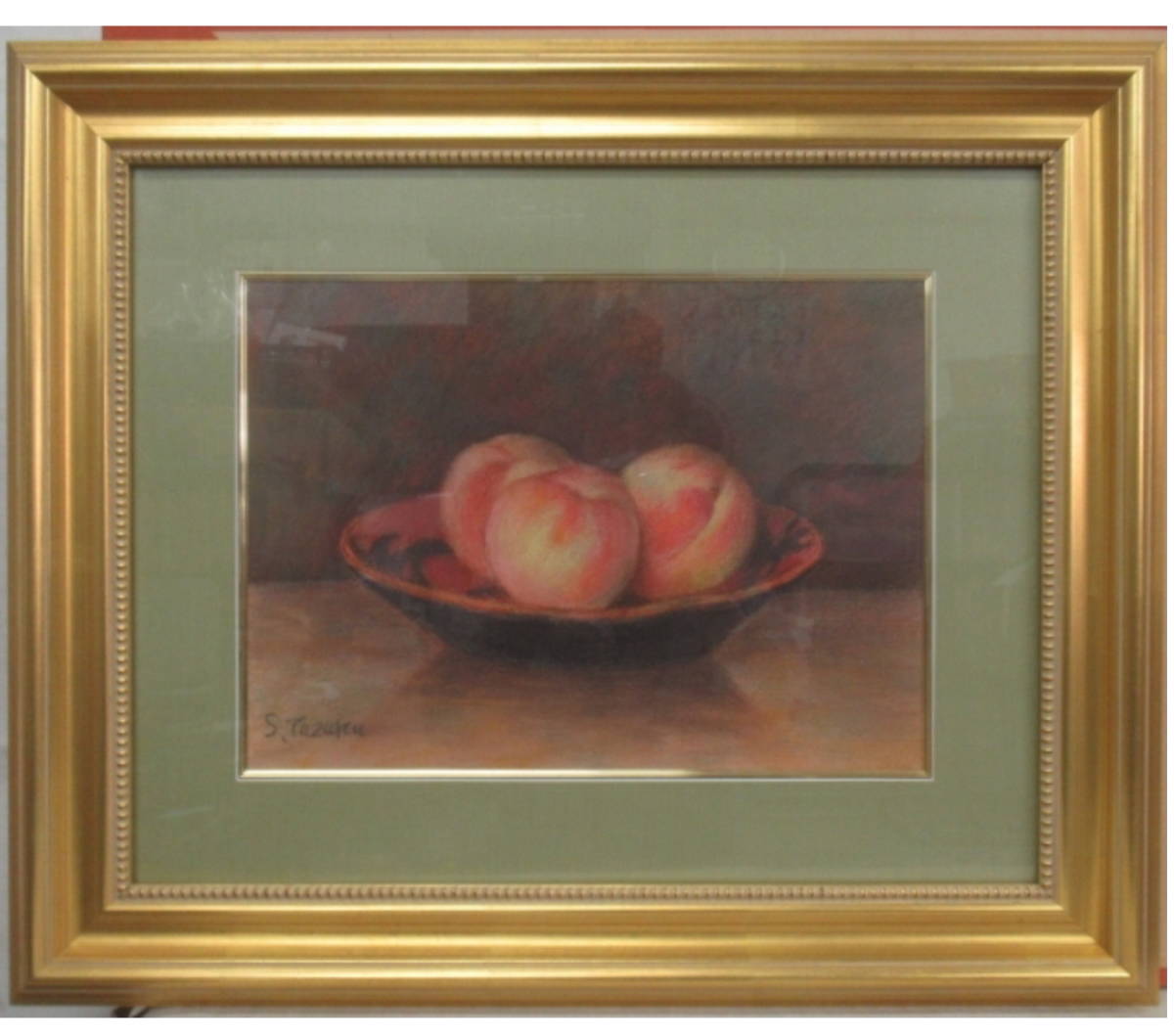 Guaranteed genuine work. Peach by Nobumasa Miyatake. Pastel painting. F5 size. Luxury frame. Comes with sticker and tattoo. Former First Standing Committee Member for Art. Minister of Education Award, etc. 0511, Painting, Oil painting, Still life