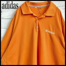 アディダス テーラード ポロシャツ ロゴ刺繍 オレンジ 半袖ポロシャツ ゴルフウェア スポーツウェア 半袖 古着_画像1