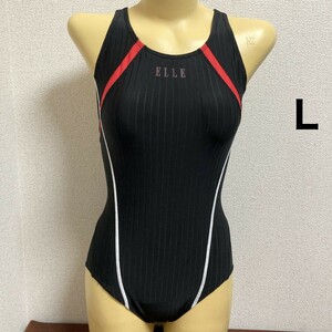 C602ELLE♪ストレッチ♪ブラックのパイピングデザイン女子競泳水着♪アンダーやコレクションや撮影会にも♪サイズL