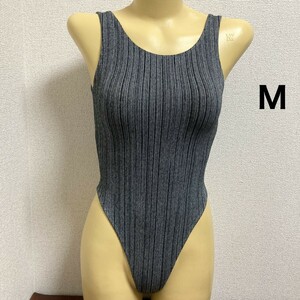 C748ジルダマークス♪ストレッチ♪リブ編みグレーハイレグTバックバック女子ダンスバレエレオタード♪アンダーや撮影会にも♪サイズM