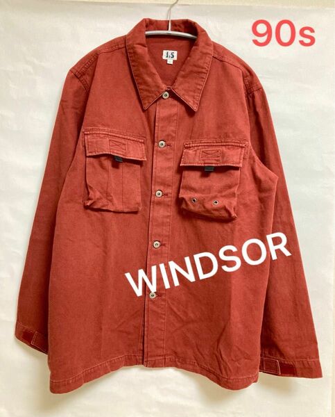 90s メンズ ブルゾン 綿 シャツジャケット WINDSOR L レッド系