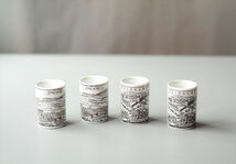 ドイツ製 ドイツの街並み 陶器のショットグラス 4個セット 小さなカップ ミニカップ ヴィンテージ アンティーク_ig3944_画像1