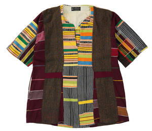 「 トーゴ製 60s 〜 ANN MAURICE African Patchwork Shirt 西アフリカ パッチワーク プルオーバーシャツ 」ビンテージ 半袖 ワンサイズ