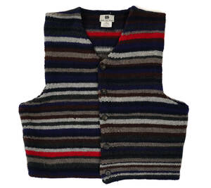 [ 80s 90s DRIES VAN NOTEN wool knitted the best multicolor front opening L size ] Dries Van Noten men's the first period tag 