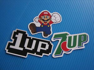 super mario 防水ステッカー １UP シール ７UP ３点セット スーパーマリオ シール