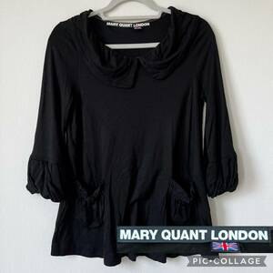 U■MARY QUANT LONDON マリークワントロンドン レディース 長袖カットソー 黒 Mサイズ日本製 刺繍ロゴマーク ブラック ブラウス 