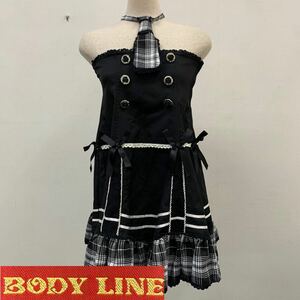 0 BODY LINE body line One-piece silver chewing gum check frill lace ribbon Lolita lady's black 2L size Gothic and Lolita ground . series rose 