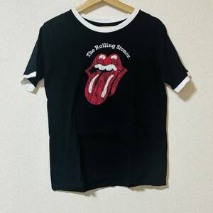 N■ GU ジーユー レディース 半袖Tシャツ Mサイズ 黒 ブラック The Rolling Stones ローリングストーンズ カジュアル トップス プリント