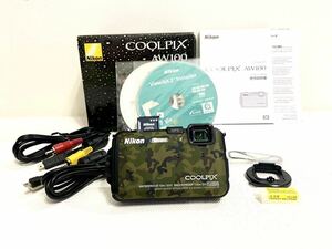 極美品！完動品！ニコン Nikon COOLPIX AW100 クールピクス 防水 迷彩 カムフラージュ コンパクトデジタルカメラ フォレストカムフラージュ