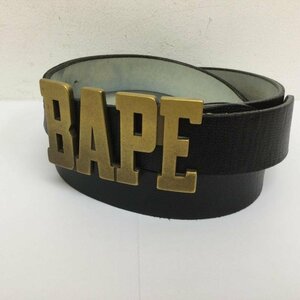 アベイシングエイプ BAPEロゴバクル レザー ベルト サイズL ベルト・バックル - 黒 / ブラック X 金 / ゴールド ロゴ、文字