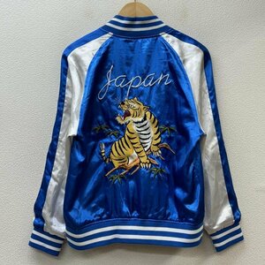 古着 和柄 Japan 虎 タイガー 刺繍 サテン ナイロン スカジャン ジャケット、上着 ジャケット、上着 M 白 / ホワイト X 青 / ブルー