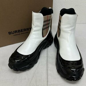 バーバリー ITCALFAR14CHI HIKING BOOT チェック柄サイドゴア レザー ハイキング ブーツ ブーツ 24.5cm 白 / ホワイト X 黒 / ブラック