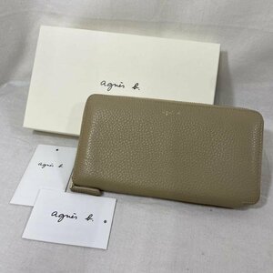 アニエス・ベー agnes b. ラウンドファスナー シボ革 ロングウォレット 財布 財布 - ベージュ / ベージュ ワンポイント X ロゴ、文字