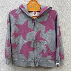  Bape Kids Star pattern full Zip Parker Parker Parker 100cm ash / gray X peach / pink 