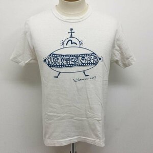 Art hand Auction Evis WAREHOUSE Hand-drawn Design Print Short Sleeve T-Shirt T-Shirt T-Shirt Size 38 White / White Print, Men's, tops, Short sleeve T-shirt