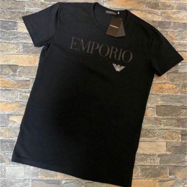 【新品】EMPORIO ARMANI アルマーニ／クルーネック ブランドロゴ ストレッチＴシャツ カットソー Mサイズ