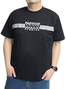 【新品】 4L ブラック DISCUS ディスカス 半袖 Tシャツ メンズ 大きいサイズ ドライ メッシュ 吸汗速乾 ロゴ プリント カットソー