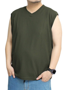 【新品】 4L カーキ DISCUS ディスカス ノースリーブ Tシャツ メンズ 大きいサイズ Vネック ドライ ワッフル 吸汗速乾 消臭 抗菌 タンクト