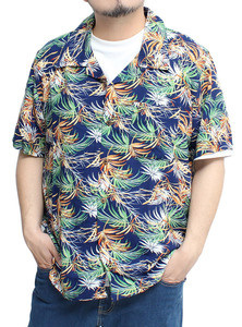 【新品】 4L E アロハシャツ メンズ 大きいサイズ 半袖シャツ レーヨン ボタニカル 花柄 オープンカラーシャツ