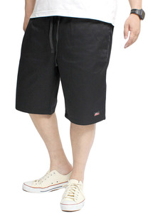 【新品】 2L ブラック [GENUINE Dickies] ショートパンツ メンズ 大きいサイズ ロゴ プリント ストレッチ チノ ハーフパンツ