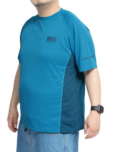 【新品】 2L ブルー DISCUS ディスカス 半袖 Tシャツ メンズ 大きいサイズ ドライ 吸汗速乾 UVカット ロゴ プリント クルーネック カットソ