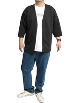 【新品】 3L ブラック 7分袖 カーディガン メンズ 大きいサイズ 薄手 ふくれ ジャガード プリント 半袖 Tシャツ 2点セット アンサンブル_画像2