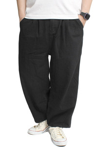 【新品】 2XL ブラック デニムパンツ メンズ 大きいサイズ 裾タック ウエストゴム イージー バギー ワイドパンツ