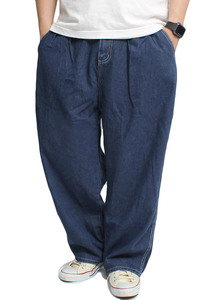 【新品】 5XL ブルー デニムパンツ メンズ 大きいサイズ ウエストゴム イージー バギー ワイドパンツ