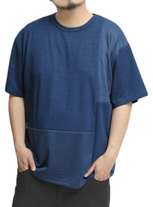 【新品】 4L ネイビー 半袖 Tシャツ メンズ 大きいサイズ 楊柳 ジャガード 切替 デザイン クルーネック カットソー