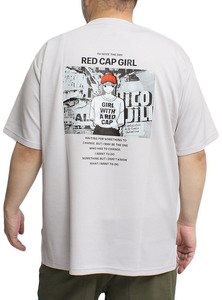 【新品】 5L グレー RED CAP GIRL 半袖 Tシャツ メンズ 大きいサイズ 接触冷感 ストレッチ シルクタッチ バックプリント クルーネック カッ