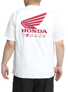 【新品】 4L ホワイト HONDA サンリオ 半袖 Tシャツ メンズ 大きいサイズ スーパーカブ はぴだんぶい プリント クルーネック カットソー