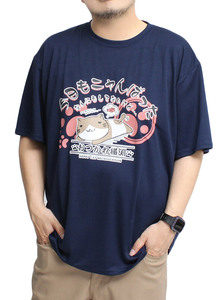 【新品】 3L ネイビー ねこぶちさん 猫渕さん 半袖 Tシャツ メンズ 大きいサイズ プリント 吸水速乾 ドライ クルーネック カットソー