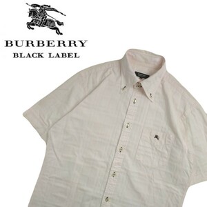 好配色 最高級 BURBERRY BLACK LABEL ノバチェック 総柄 ホースロゴ ボタンダウン 半袖シャツ ワイシャツ ドレスシャツ メンズ2 240502