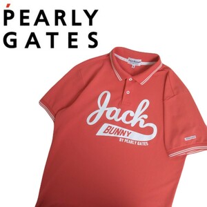 極美品 最高級 PEARLY GATES Jack Bunny 吸水速乾 ストレッチ 総柄 鹿の子 半袖ポロシャツ メンズ5 パーリーゲイツ ゴルフウェア 240510