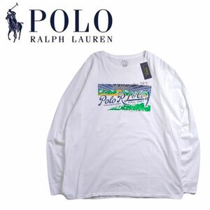 特大XL 新品タグ付 Polo Ralph Lauren 霜降り 長袖Tシャツ ロンT アウトドアプリント メンズ ラルフローレン ポロスポーツ ホワイト 240562