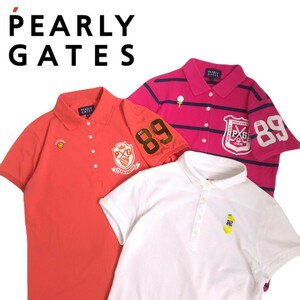 極美品 最高級 豪華3点 PEARLY GATES 吸水速乾 ストレッチ 鹿の子 刺繍 半袖ポロシャツ レディース1 パーリーゲイツ ゴルフウェア 240552