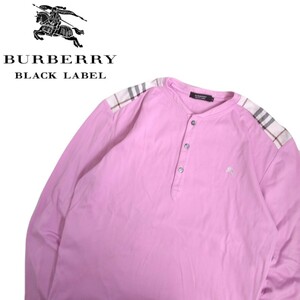 極美品 名作 BURBERRY BLACK LABEL 切替 ノバチェック ヘンリーネック 長袖Tシャツ ロンT メンズ3 バーバリー ブラックレーベル 240555
