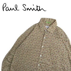 着用少 極美 芸術的逸品 Paul Smith LONDON フローラル 花柄 総柄 長袖シャツ ドレスシャツ メンズL ポールスミス 日本製 バラ 240563