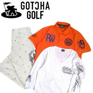 極美品 上下一式3点セット GOTCHA GOLF 吸水速乾 ストレッチ 半袖ポロシャツ インナー スラックス メンズM ガッチャ ゴルフウェア 240587