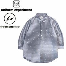 極美品 名作 SOPH uniform experiment × Fragment シャンブレー プルオーバー調 ボーダー 総柄 半袖シャツ メンズ2 藤原ヒロシ 2405161_画像1